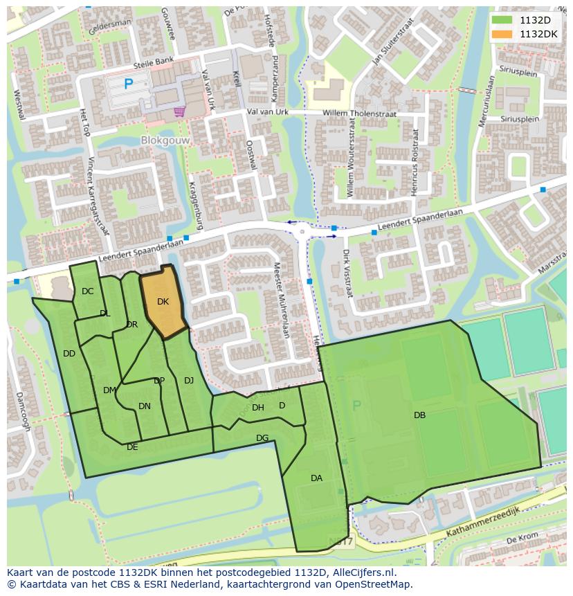 Afbeelding van het postcodegebied 1132 DK op de kaart.