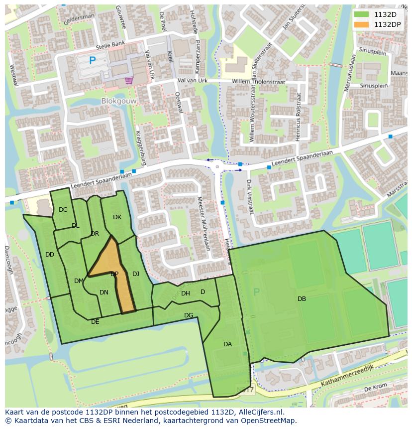 Afbeelding van het postcodegebied 1132 DP op de kaart.