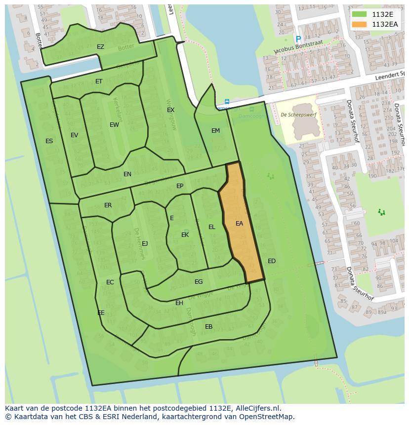 Afbeelding van het postcodegebied 1132 EA op de kaart.