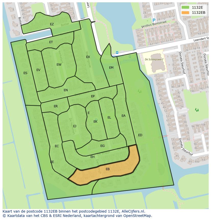 Afbeelding van het postcodegebied 1132 EB op de kaart.
