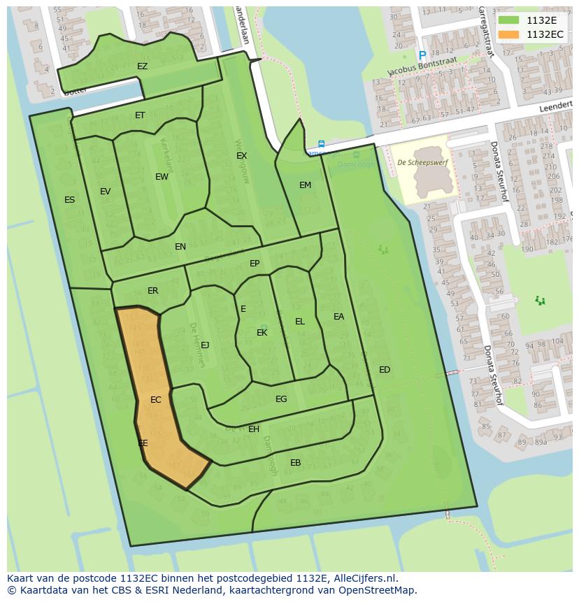 Afbeelding van het postcodegebied 1132 EC op de kaart.