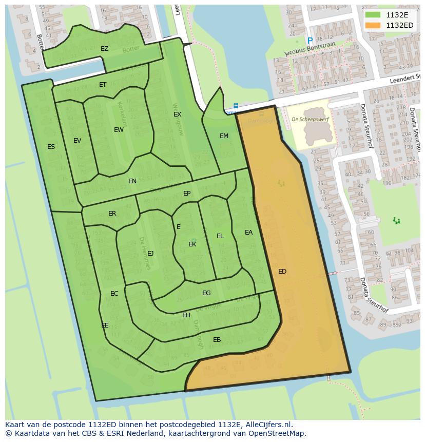 Afbeelding van het postcodegebied 1132 ED op de kaart.
