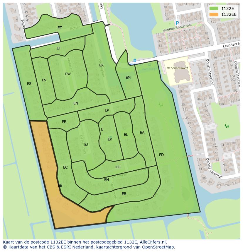 Afbeelding van het postcodegebied 1132 EE op de kaart.