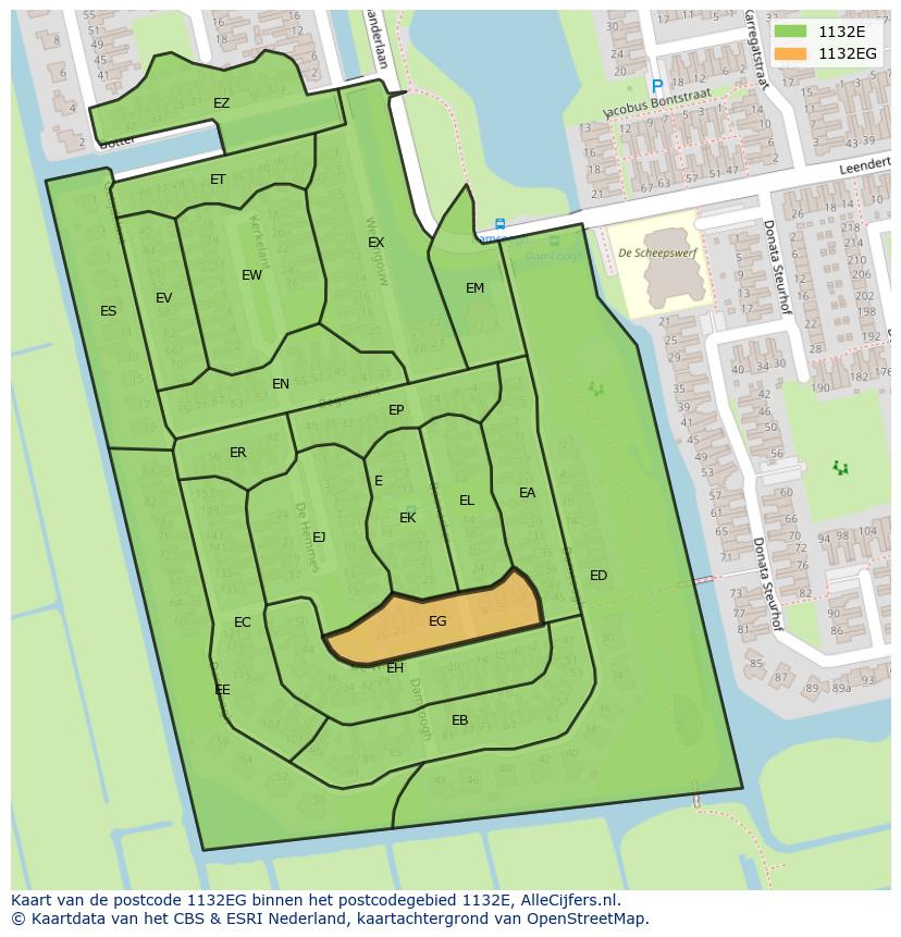 Afbeelding van het postcodegebied 1132 EG op de kaart.
