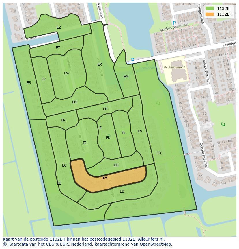 Afbeelding van het postcodegebied 1132 EH op de kaart.