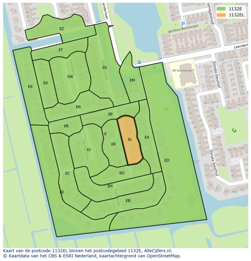 Afbeelding van het postcodegebied 1132 EL op de kaart.