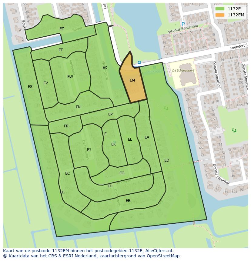 Afbeelding van het postcodegebied 1132 EM op de kaart.