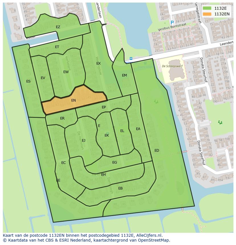 Afbeelding van het postcodegebied 1132 EN op de kaart.
