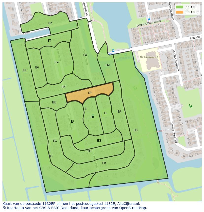 Afbeelding van het postcodegebied 1132 EP op de kaart.