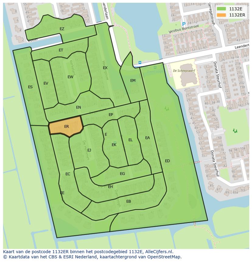 Afbeelding van het postcodegebied 1132 ER op de kaart.