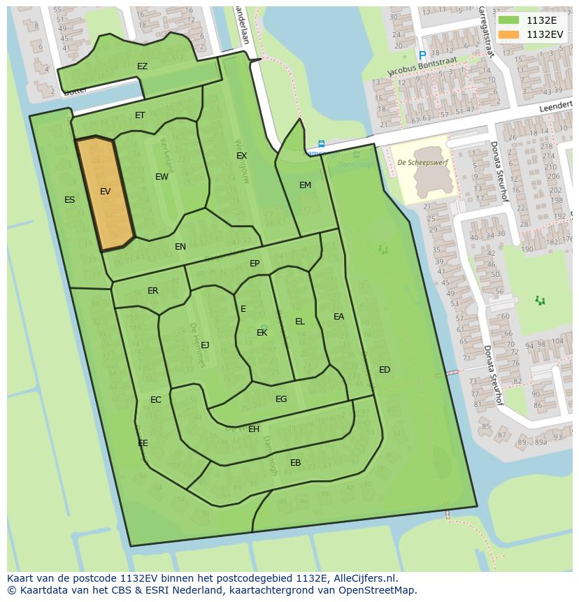 Afbeelding van het postcodegebied 1132 EV op de kaart.