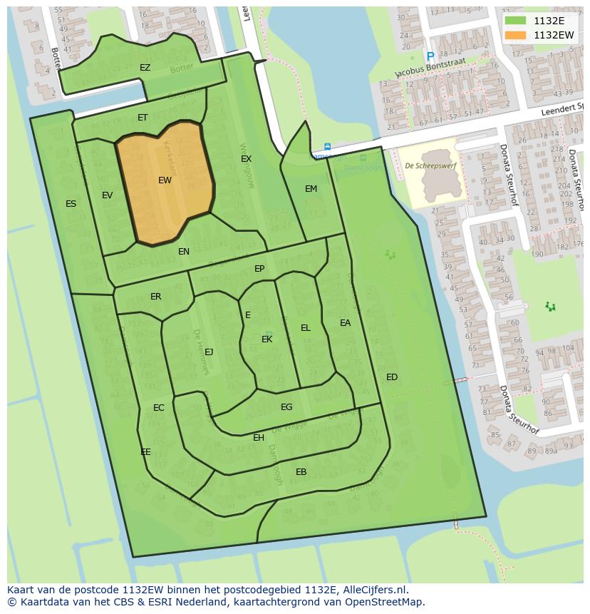 Afbeelding van het postcodegebied 1132 EW op de kaart.
