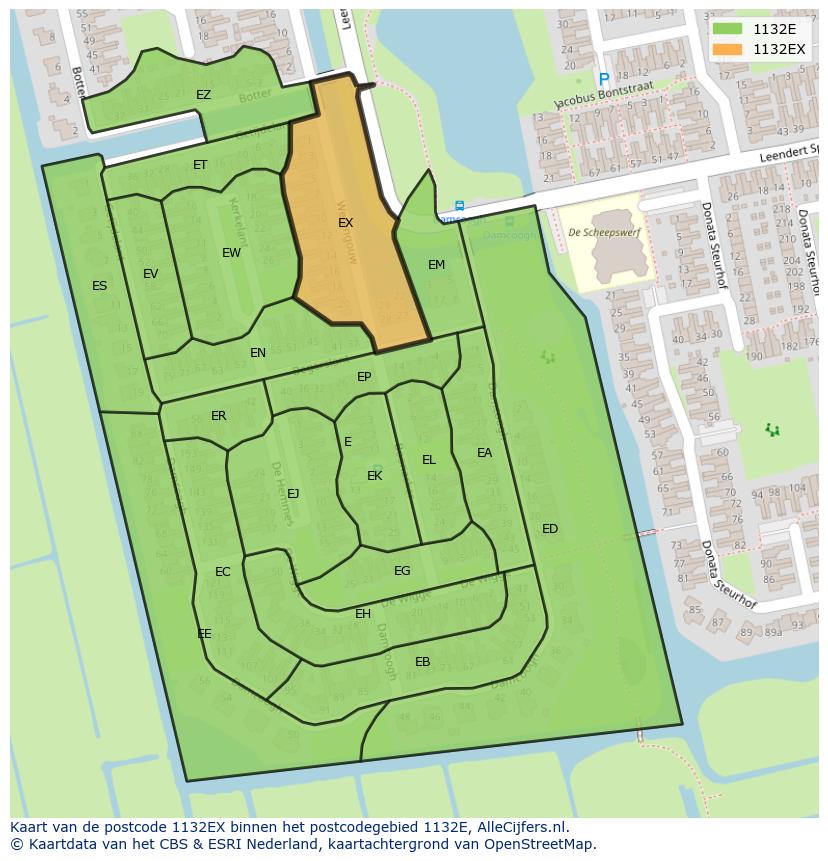 Afbeelding van het postcodegebied 1132 EX op de kaart.