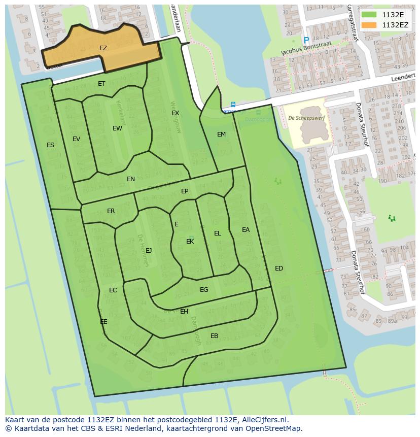 Afbeelding van het postcodegebied 1132 EZ op de kaart.