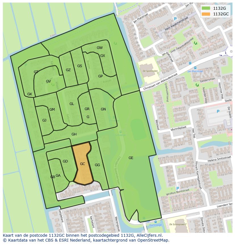 Afbeelding van het postcodegebied 1132 GC op de kaart.