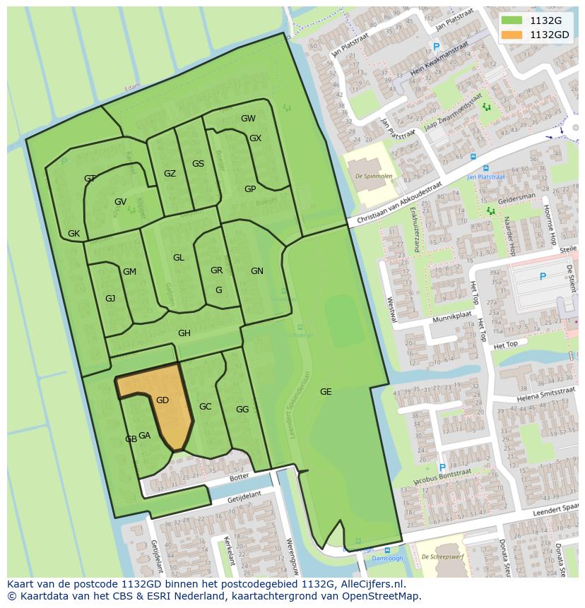 Afbeelding van het postcodegebied 1132 GD op de kaart.