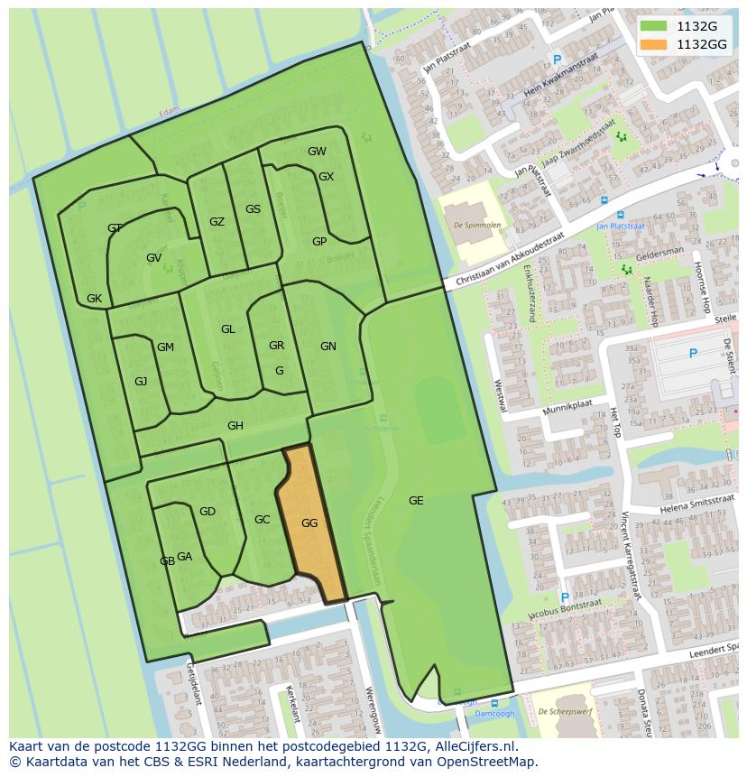 Afbeelding van het postcodegebied 1132 GG op de kaart.