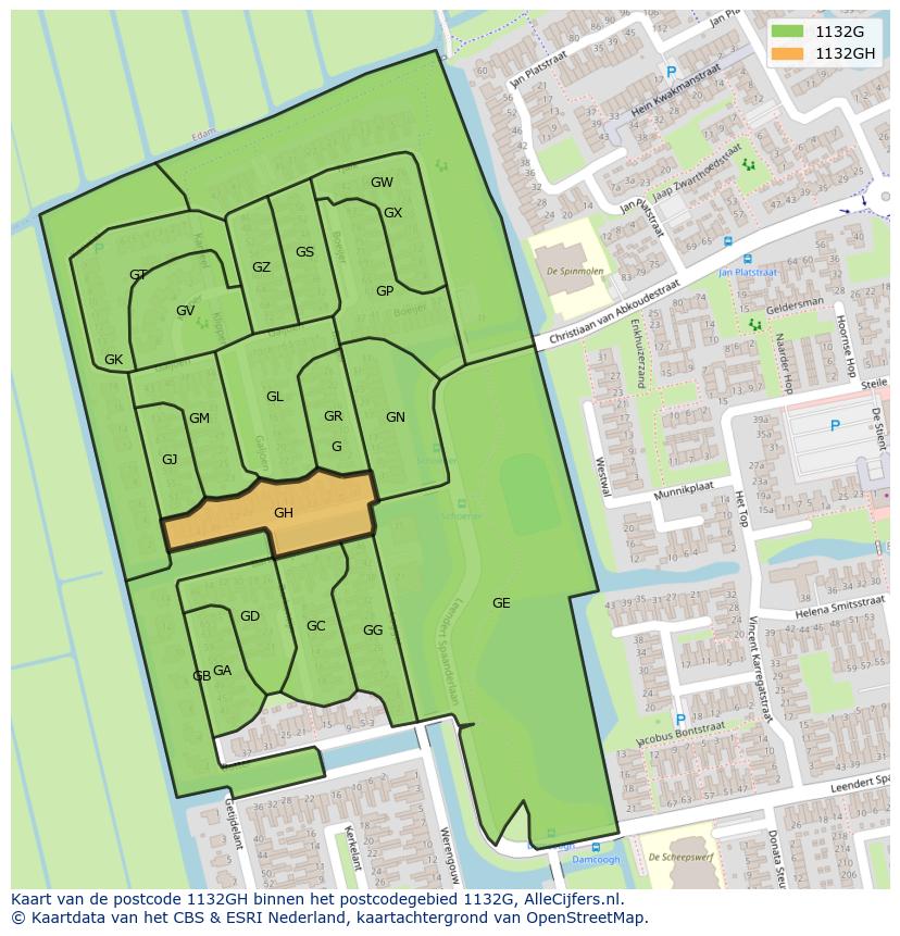 Afbeelding van het postcodegebied 1132 GH op de kaart.