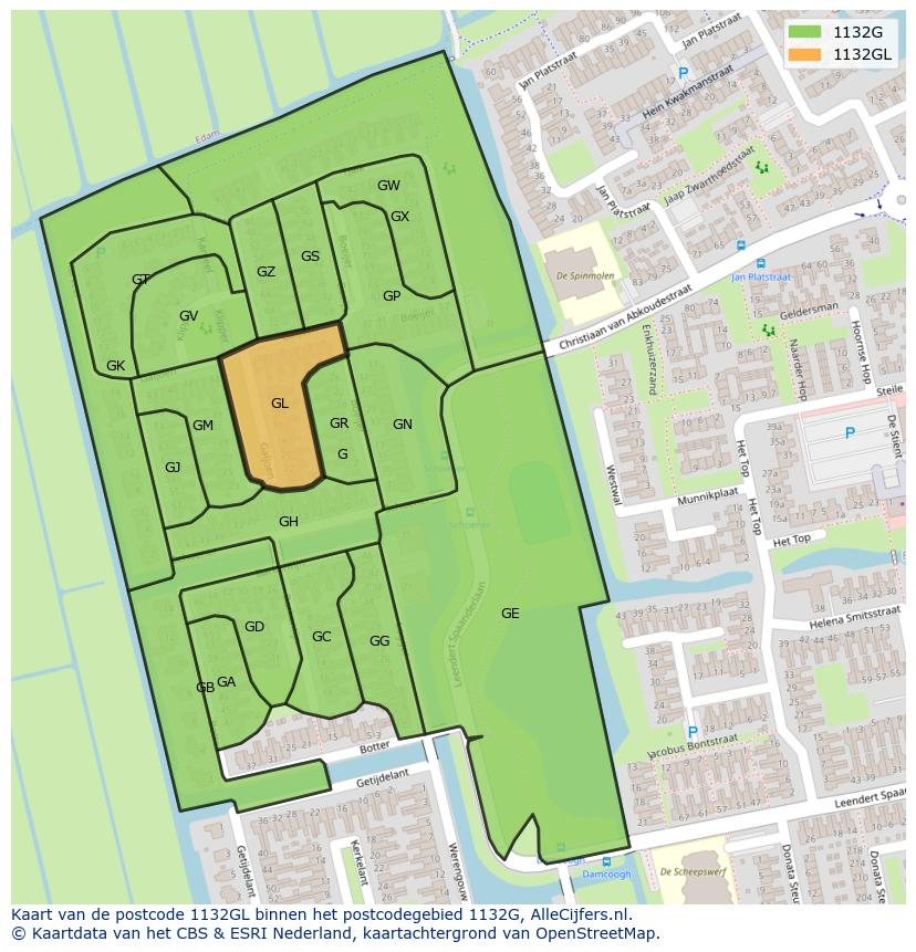 Afbeelding van het postcodegebied 1132 GL op de kaart.