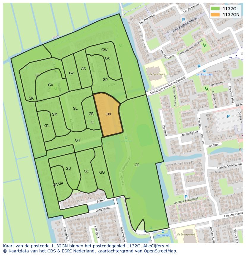 Afbeelding van het postcodegebied 1132 GN op de kaart.