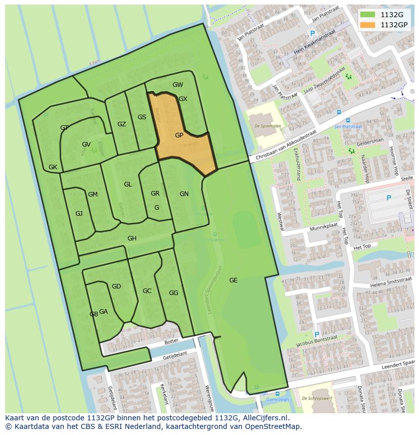 Afbeelding van het postcodegebied 1132 GP op de kaart.