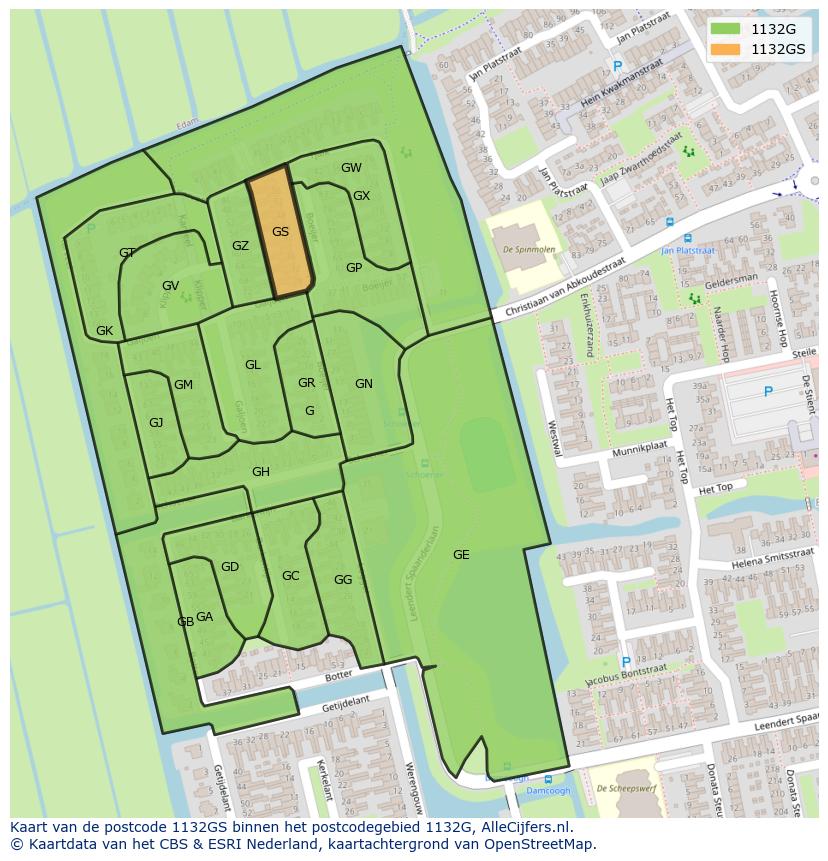 Afbeelding van het postcodegebied 1132 GS op de kaart.