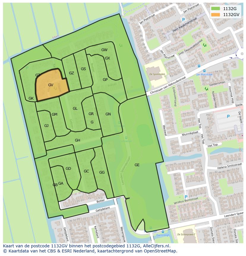 Afbeelding van het postcodegebied 1132 GV op de kaart.