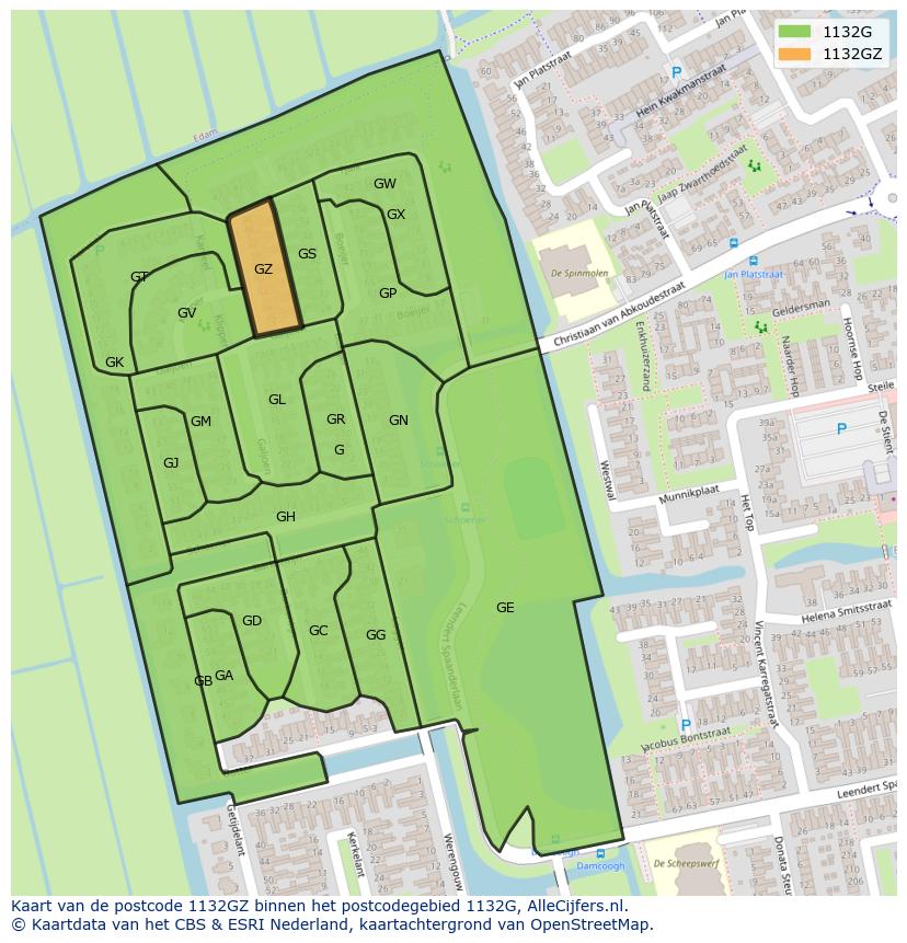 Afbeelding van het postcodegebied 1132 GZ op de kaart.