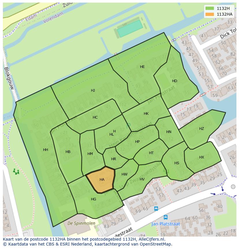 Afbeelding van het postcodegebied 1132 HA op de kaart.