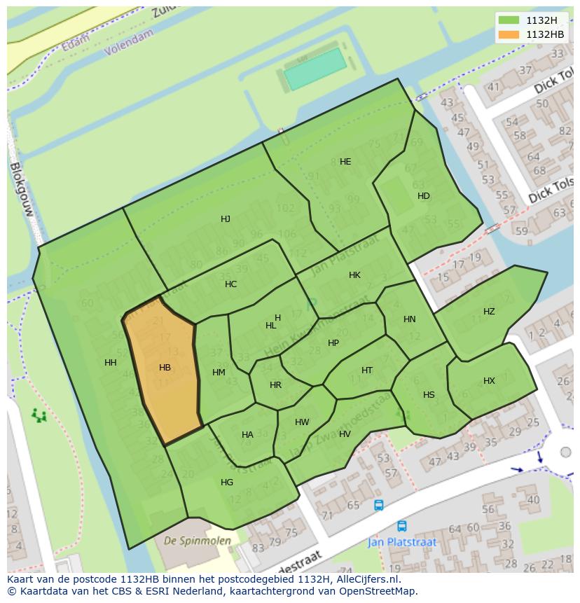 Afbeelding van het postcodegebied 1132 HB op de kaart.