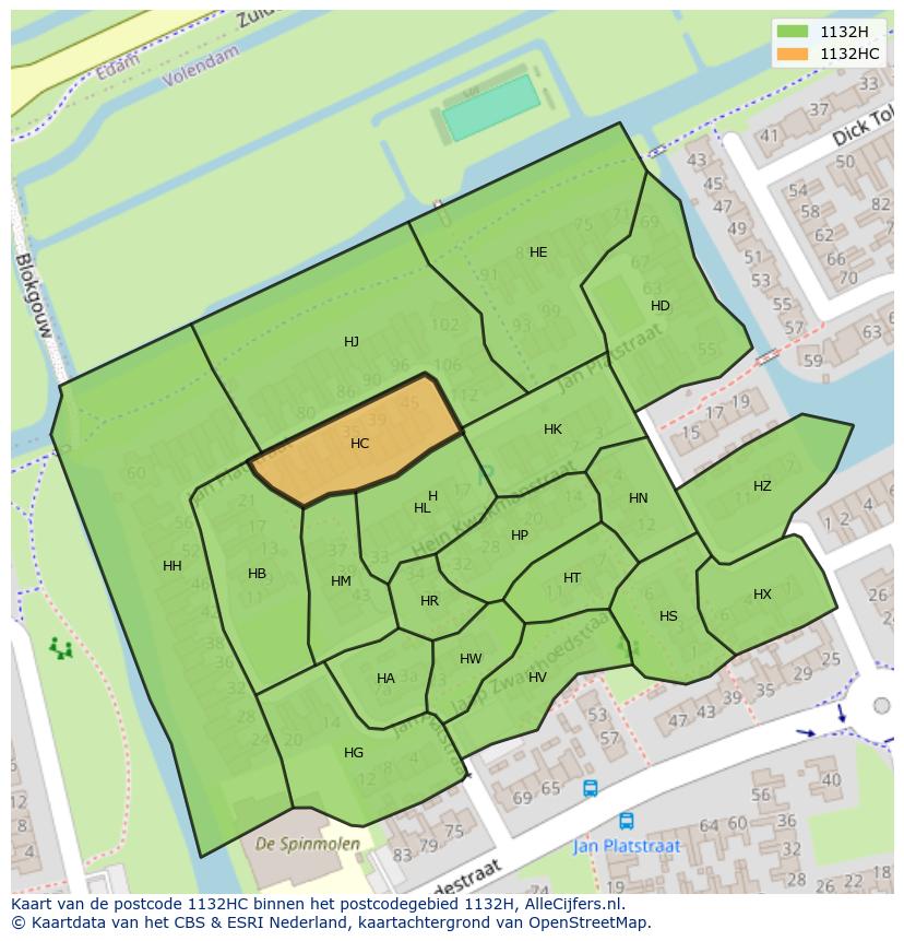 Afbeelding van het postcodegebied 1132 HC op de kaart.