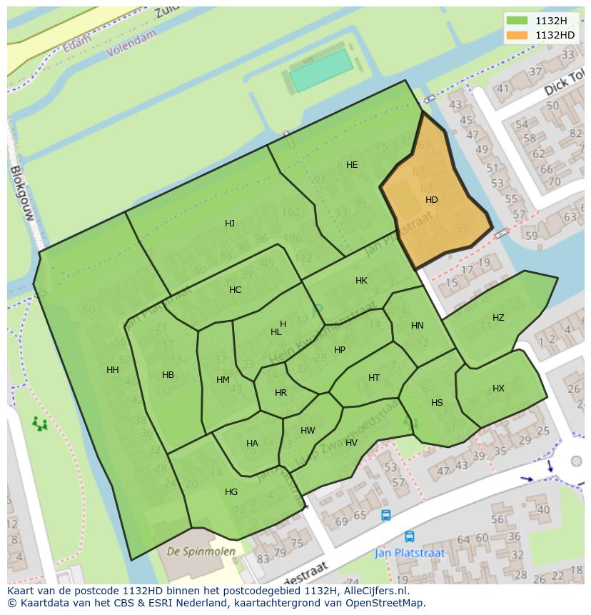 Afbeelding van het postcodegebied 1132 HD op de kaart.