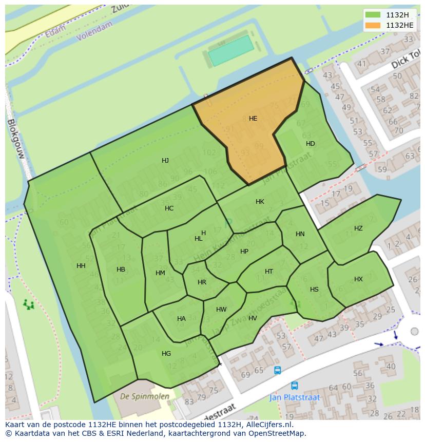 Afbeelding van het postcodegebied 1132 HE op de kaart.
