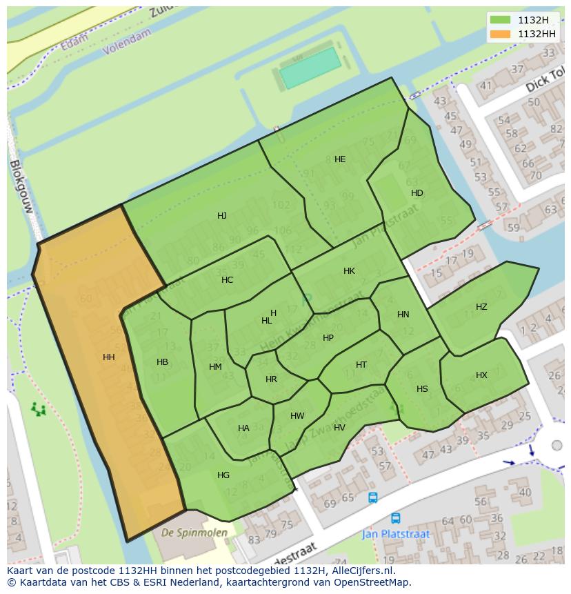 Afbeelding van het postcodegebied 1132 HH op de kaart.