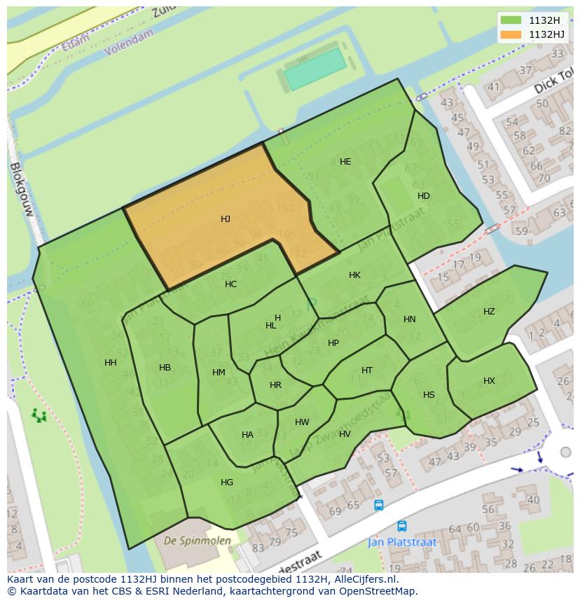 Afbeelding van het postcodegebied 1132 HJ op de kaart.