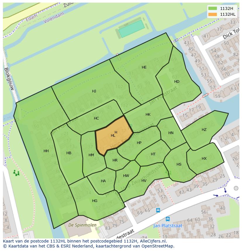Afbeelding van het postcodegebied 1132 HL op de kaart.