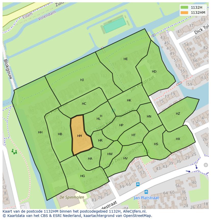 Afbeelding van het postcodegebied 1132 HM op de kaart.