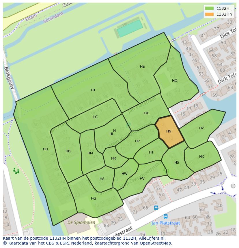 Afbeelding van het postcodegebied 1132 HN op de kaart.