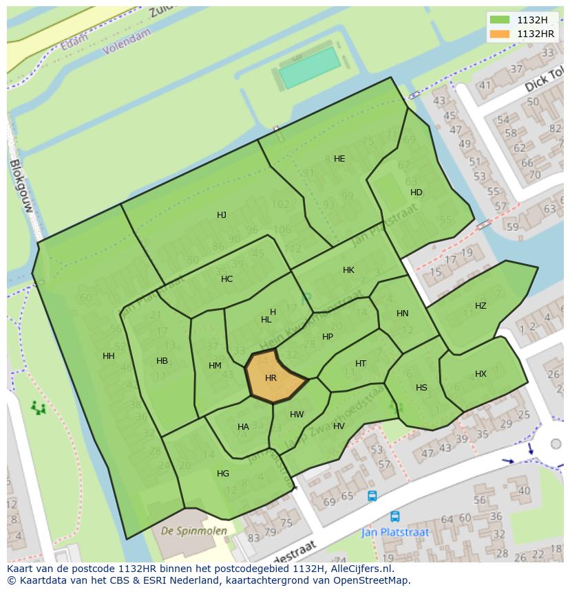 Afbeelding van het postcodegebied 1132 HR op de kaart.