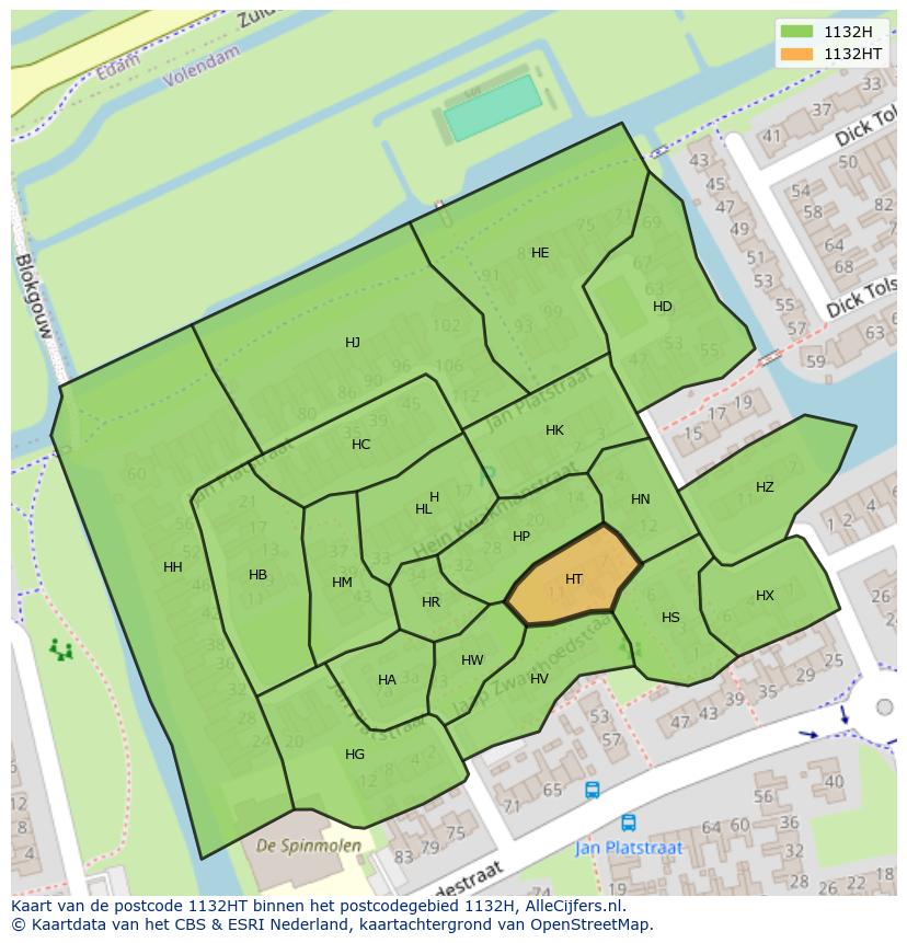 Afbeelding van het postcodegebied 1132 HT op de kaart.