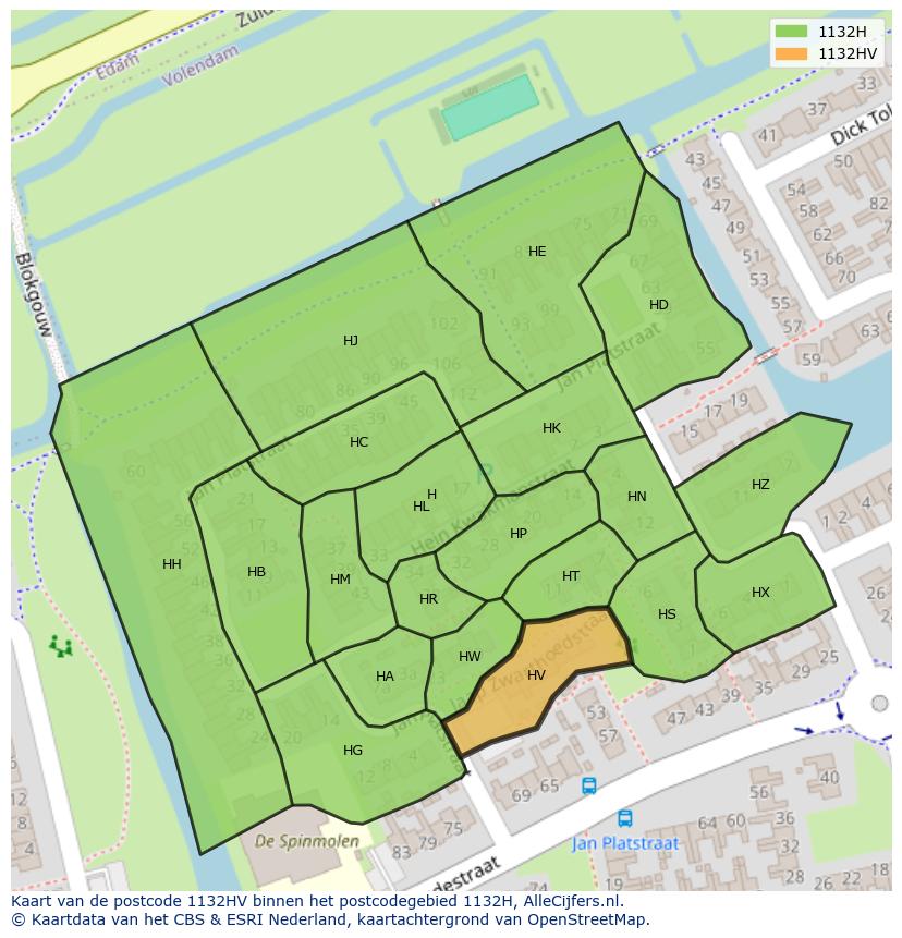 Afbeelding van het postcodegebied 1132 HV op de kaart.