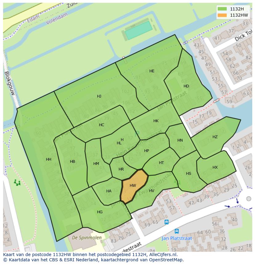 Afbeelding van het postcodegebied 1132 HW op de kaart.