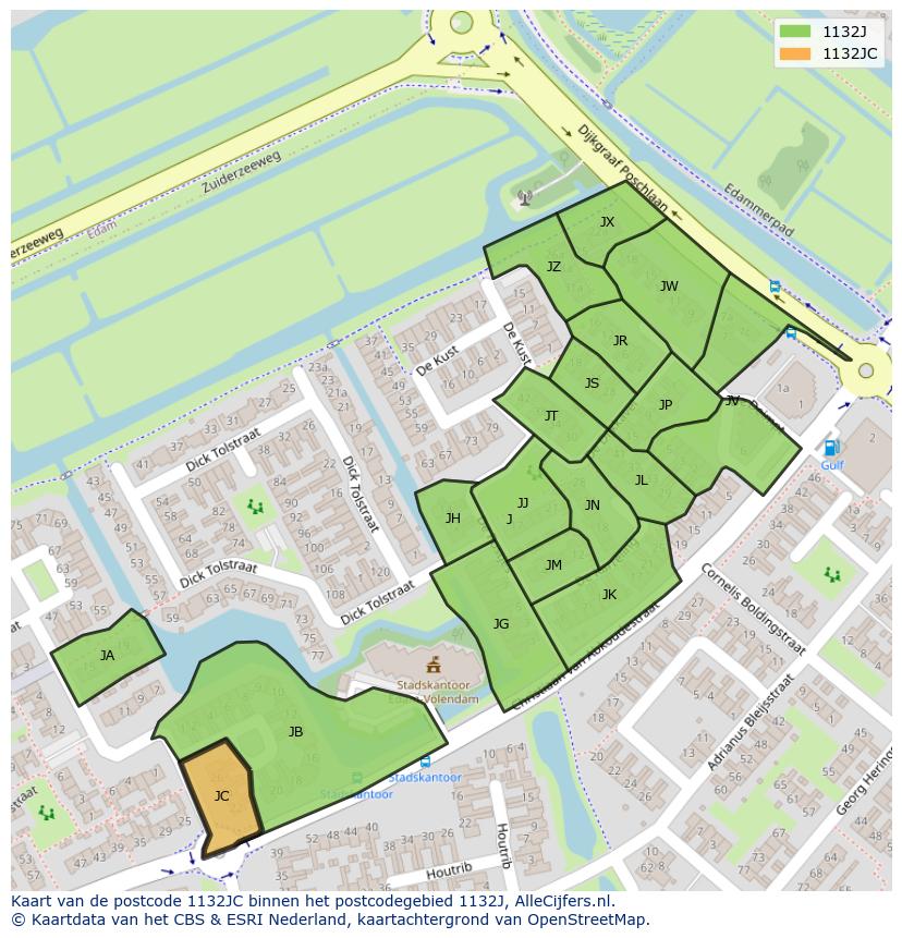 Afbeelding van het postcodegebied 1132 JC op de kaart.