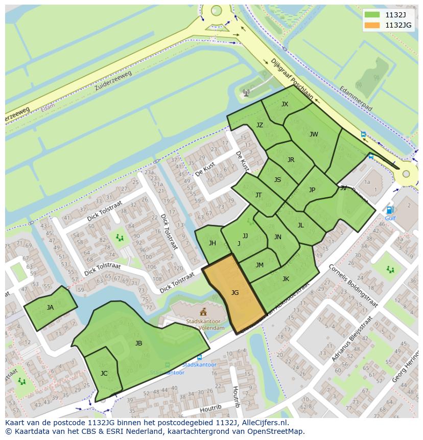 Afbeelding van het postcodegebied 1132 JG op de kaart.