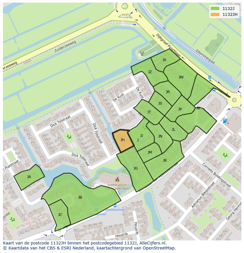 Afbeelding van het postcodegebied 1132 JH op de kaart.
