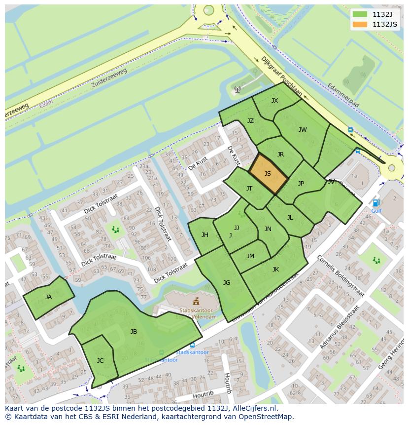 Afbeelding van het postcodegebied 1132 JS op de kaart.
