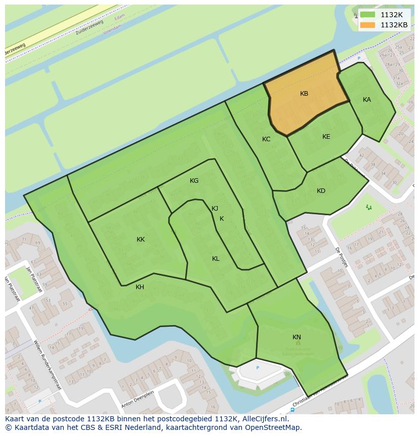 Afbeelding van het postcodegebied 1132 KB op de kaart.