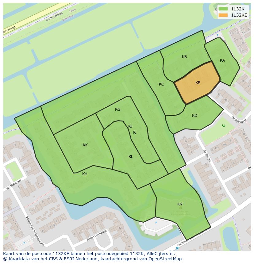 Afbeelding van het postcodegebied 1132 KE op de kaart.