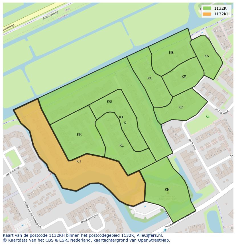Afbeelding van het postcodegebied 1132 KH op de kaart.