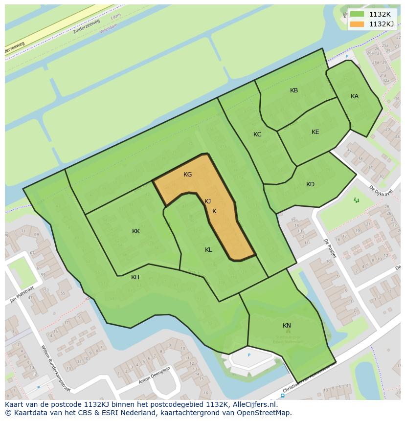 Afbeelding van het postcodegebied 1132 KJ op de kaart.